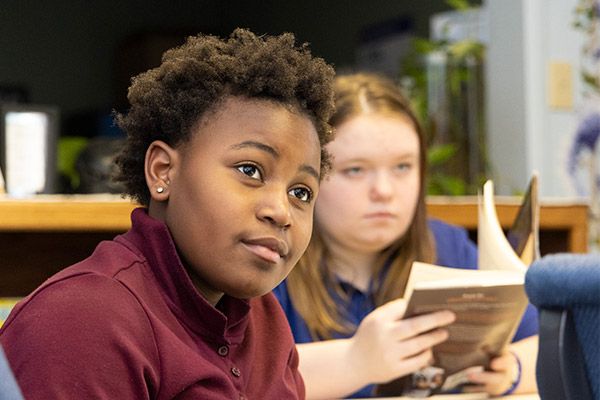 martha looking at students in a private christian school